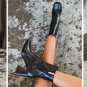 Princess Polly Black Croc Heeled Boots